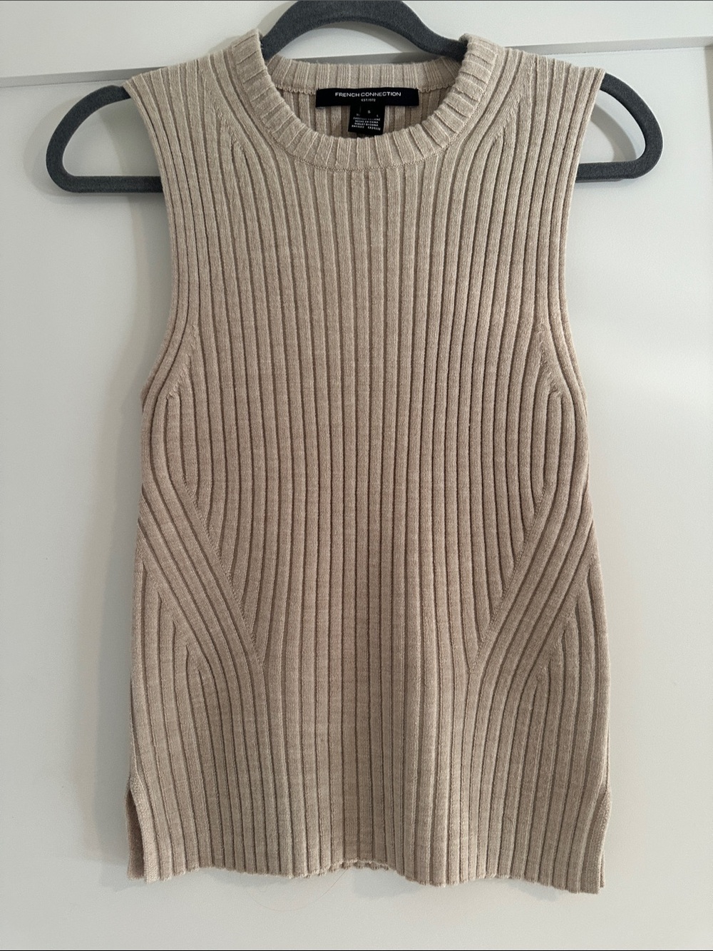 French Connection Taupe Ribbed Sleeveless Knit Top
